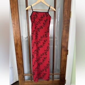 Y2K Vintage Floral Slip Dress Medium Punk Witchy Black Red Mesh Whimsigoth Maxi
